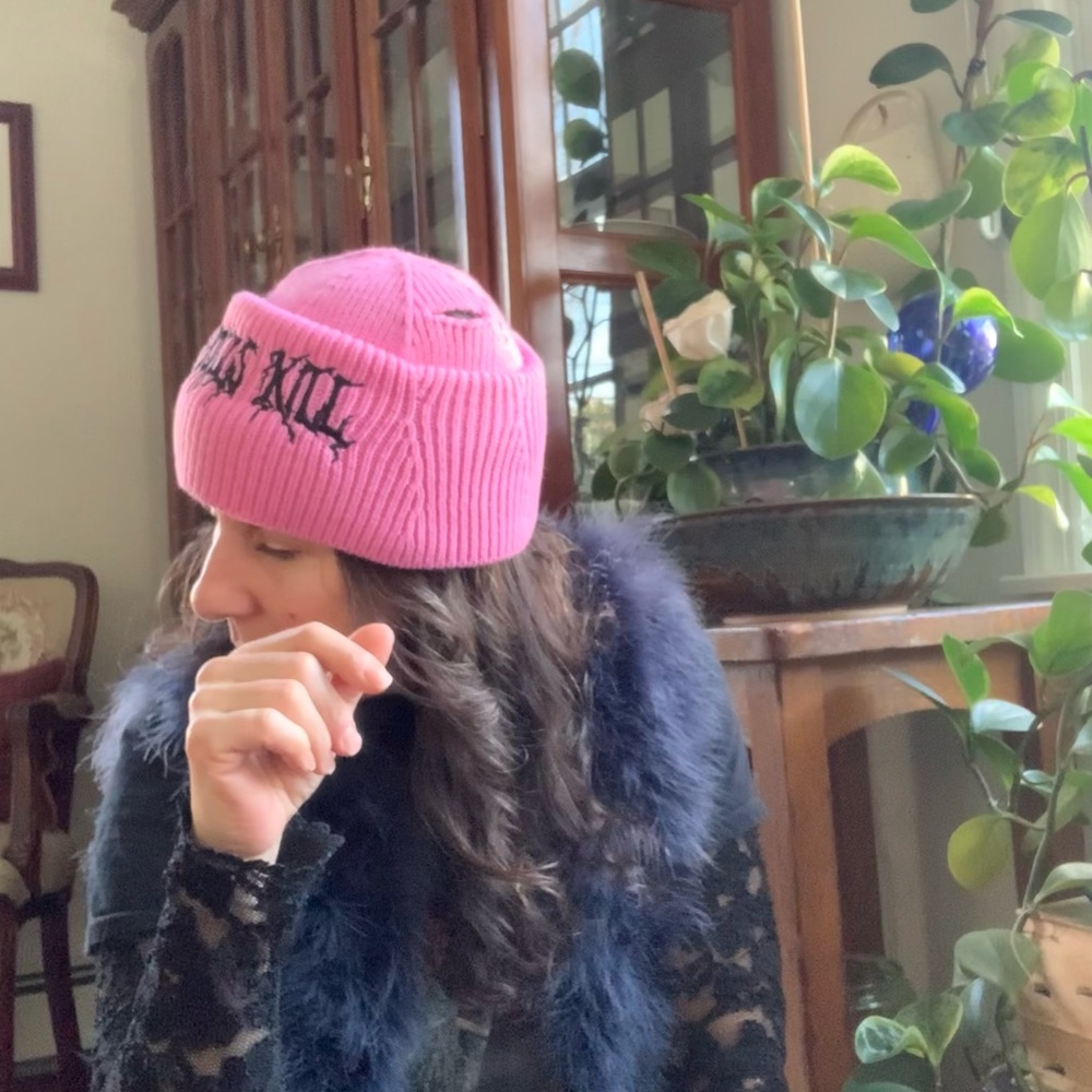Dolls Kill Pink Baklava Balaclava Horn or Ponytail top holes 5hole ski mask - Picture 3 of 6
